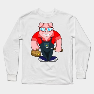 Pig as Mechatronics engineer with Tool box Long Sleeve T-Shirt